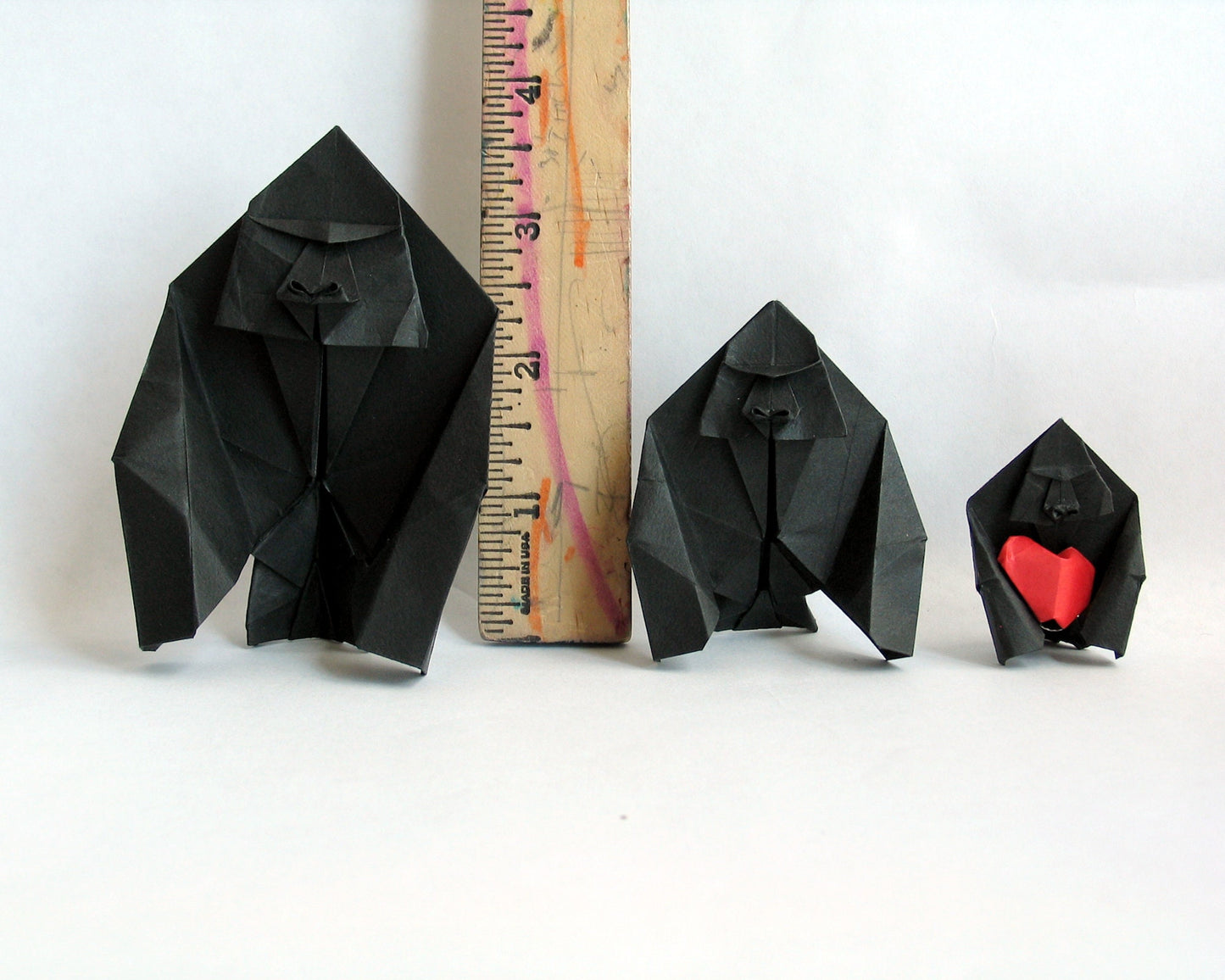 Origami Gorilla Family Sculpture: Handmade Paper Animal Art