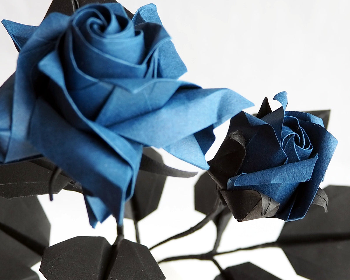 Navy Origami Rose Bouquet: Handmade Japanese Paper Flowers