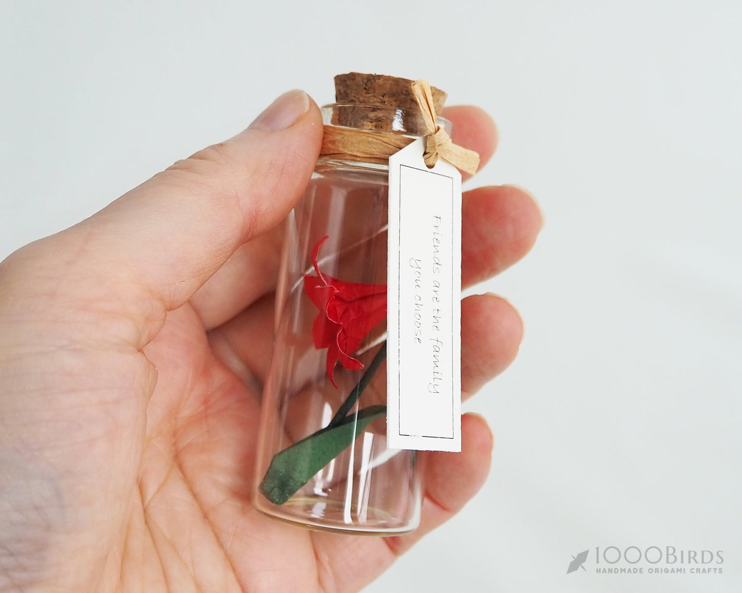 Red Lily Origami Paper Flower in Mini Bottle, UNique Handmade Gift, Personalized Christmas Ornament, Valentine's Day Gift for Her