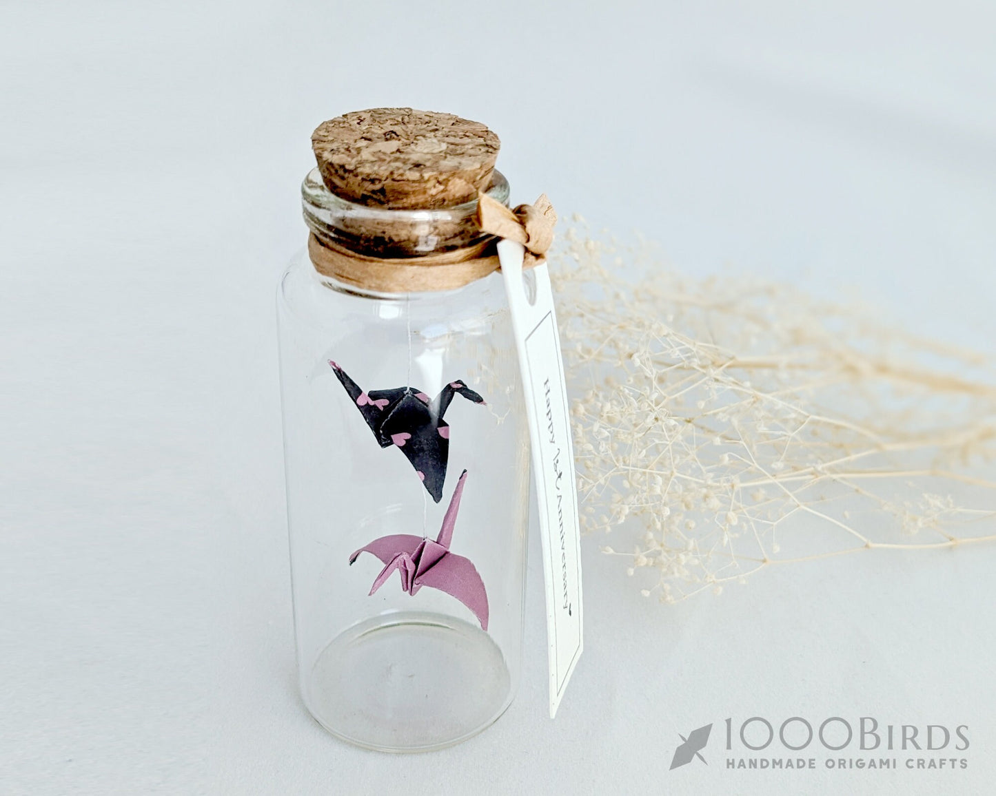 Origami Paper Cranes in Mini Bottle with Personalized Tag