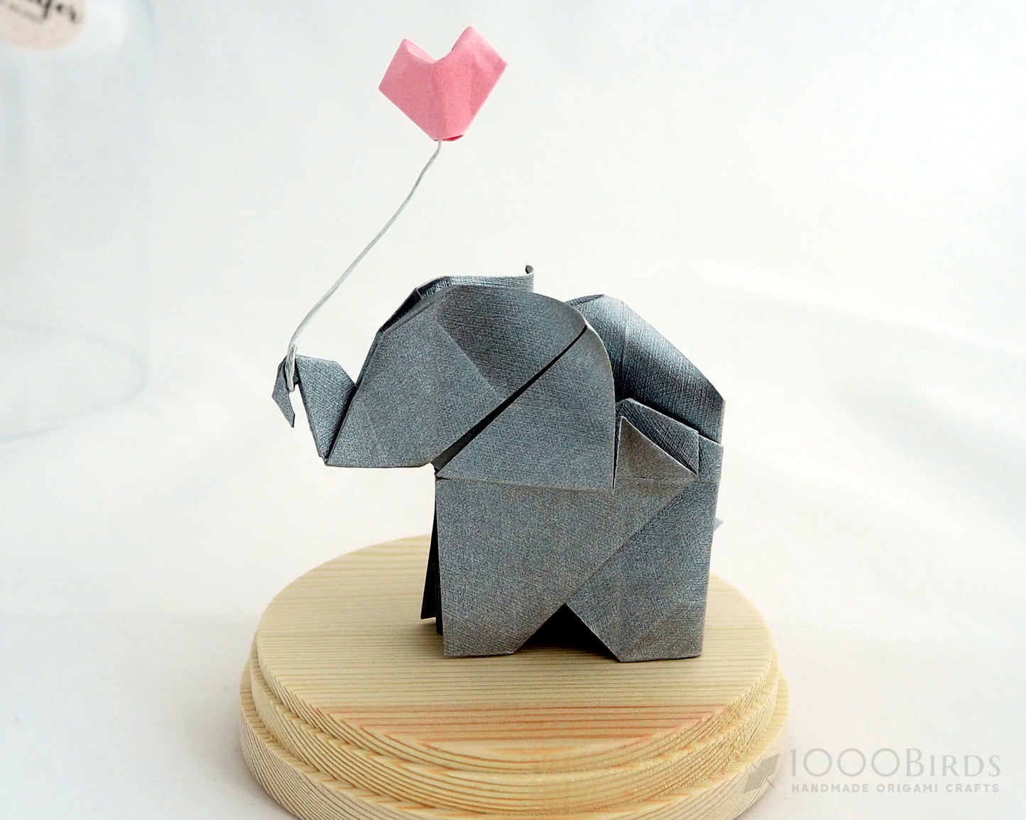 Origami Elephant & Balloon in Glass Cloche: Baby Shower Decor