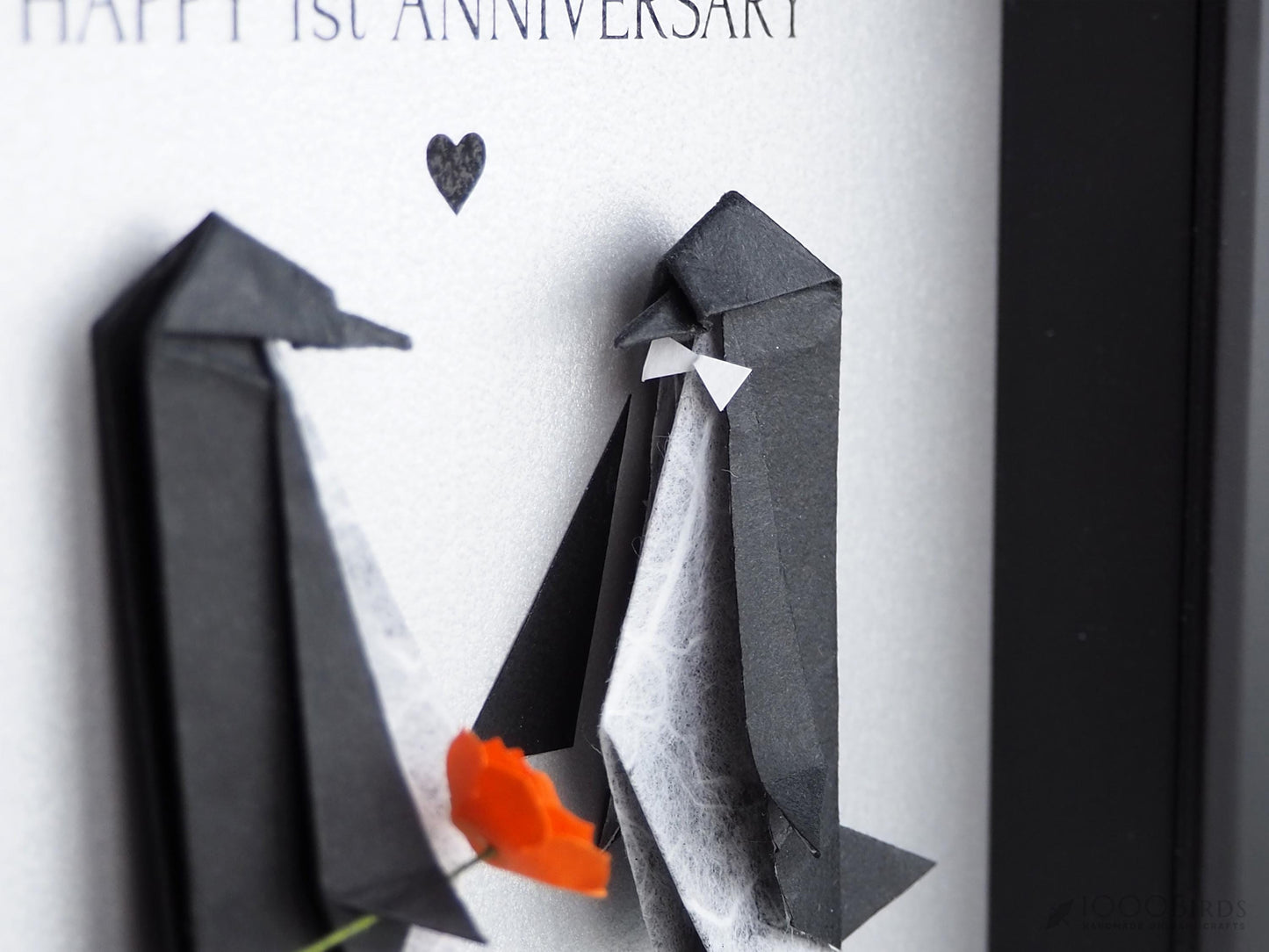 Personalized Origami Penguin Couple – Framed Art for First Wedding Anniversary / Paper Anniversary Gift