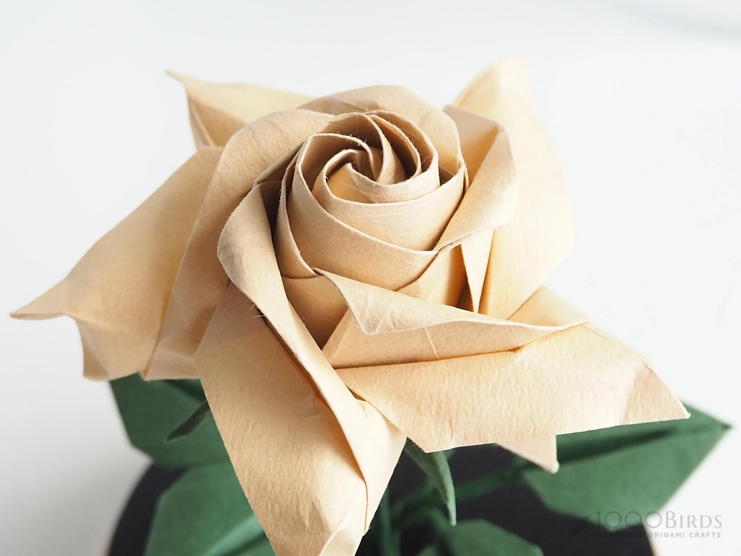 Solid-Colored Origami Rose in Glass Dome – Personalized Anniversary & Valentine’s Keepsake Gift
