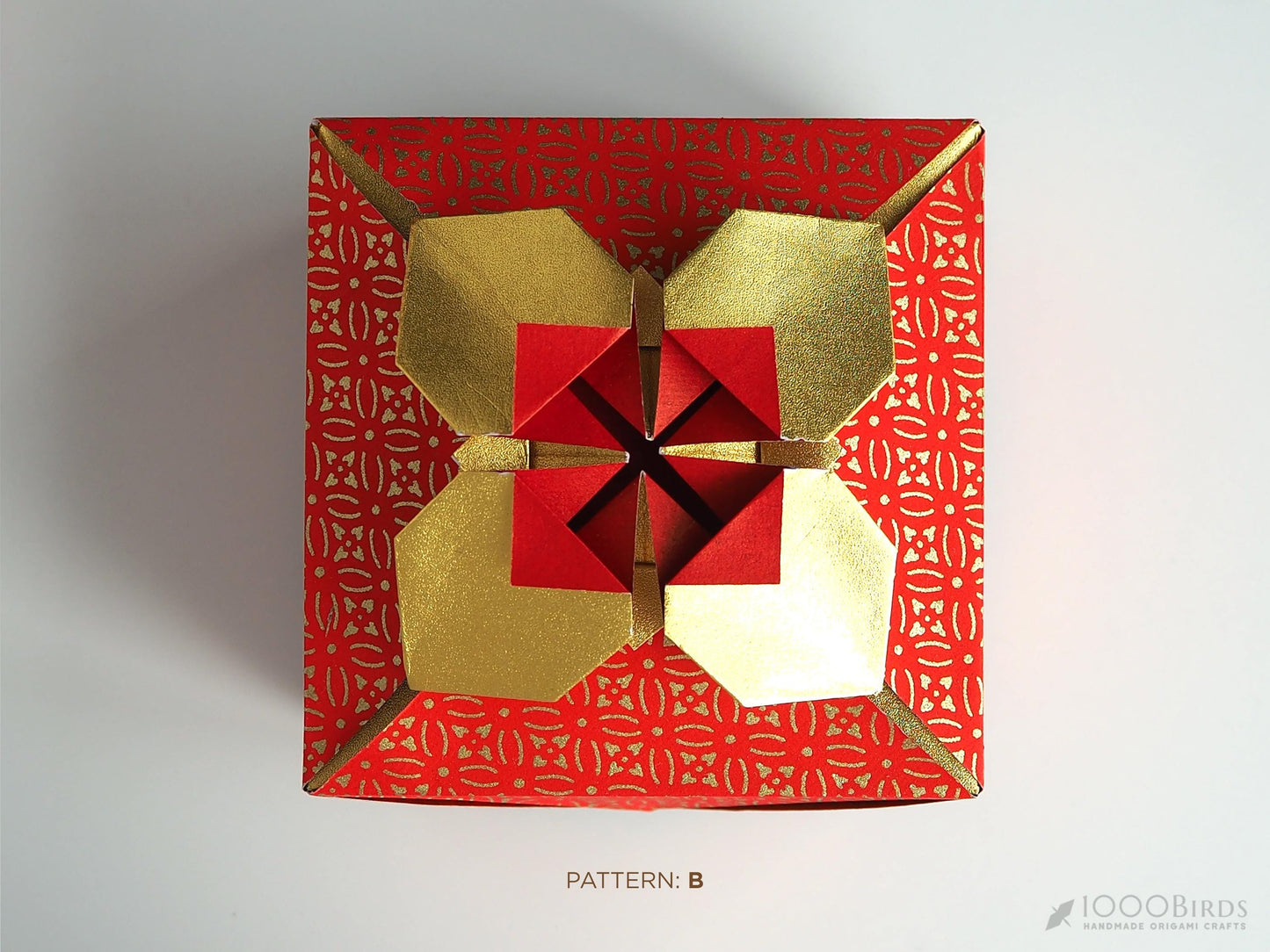 Vermilion & Gold Origami Gift Box: Japanese Embossed Paper Box
