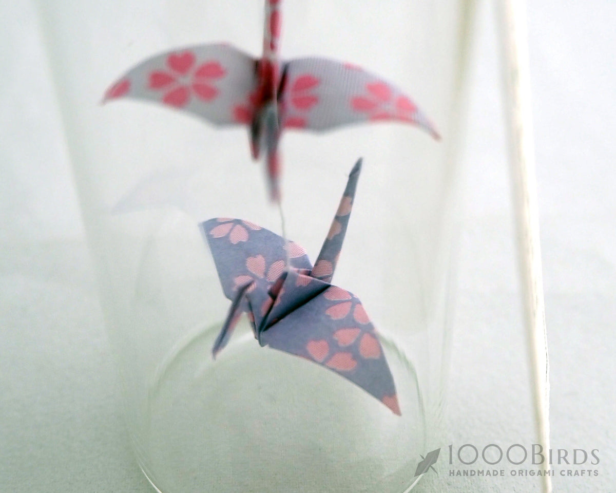 Kawaii Cherry Blossom Origami Paper Cranes in Mini Bottle: Friendship Gift