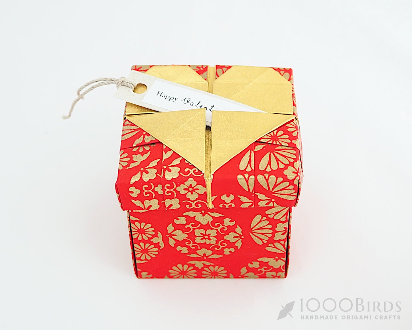 Origami Heart Gift Box: Japanese Washi Paper, Red & Gold