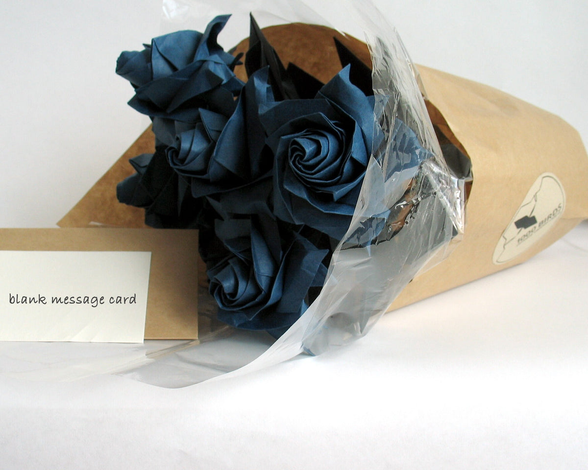 Navy Origami Rose Bouquet: Handmade Paper Flower Arrangement