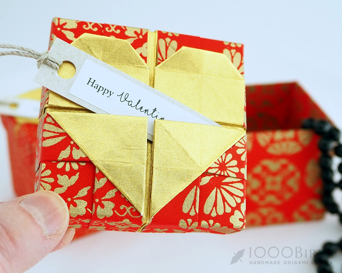 Origami Heart Gift Box: Japanese Washi Paper, Red & Gold