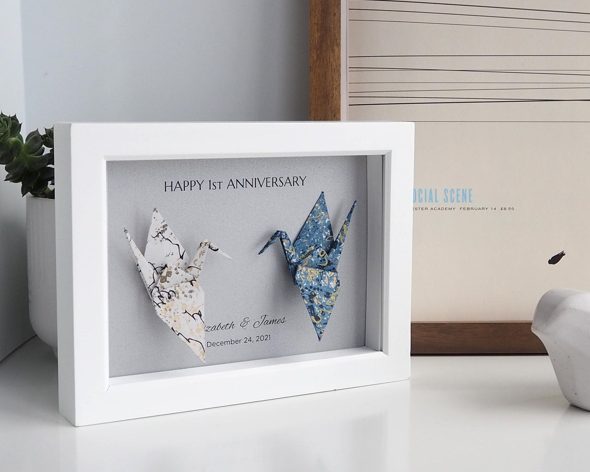 Origami Crane Art Frame – Deep North Journey Japanese Calligraphy, Japanese Handprinted Washi Paper