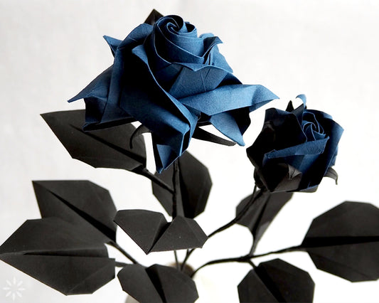 Navy Origami Rose Bouquet: Handmade Japanese Paper Flowers