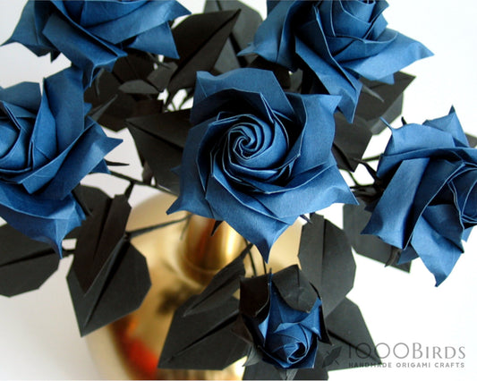 Navy Origami Rose Bouquet: Handmade Paper Flower Arrangement