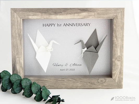 Personalized Origami Lovebirds Paper Anniversary Gift — Custom Wedding Colors Shadow Box Home Decor Frame — Couples & First Anniversary Gift