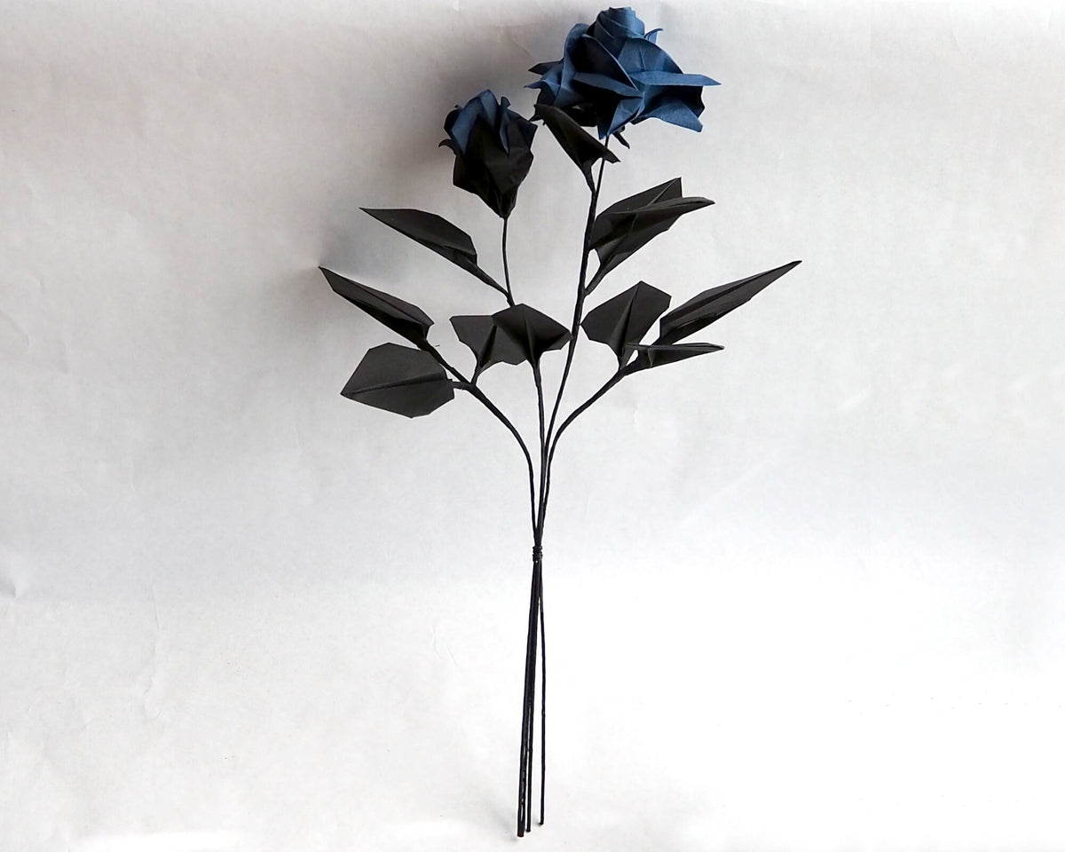 Navy Origami Rose Bouquet: Handmade Japanese Paper Flowers