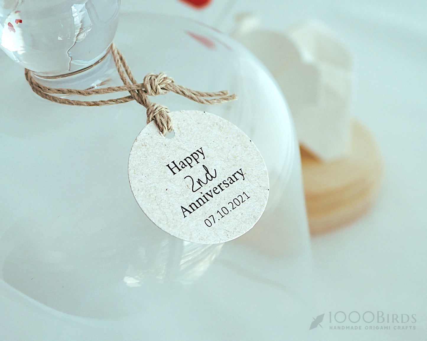 2-Year Anniversary Handmade Cotton Paper Origami Elephant in Glass Cloche – Tabletop Decor