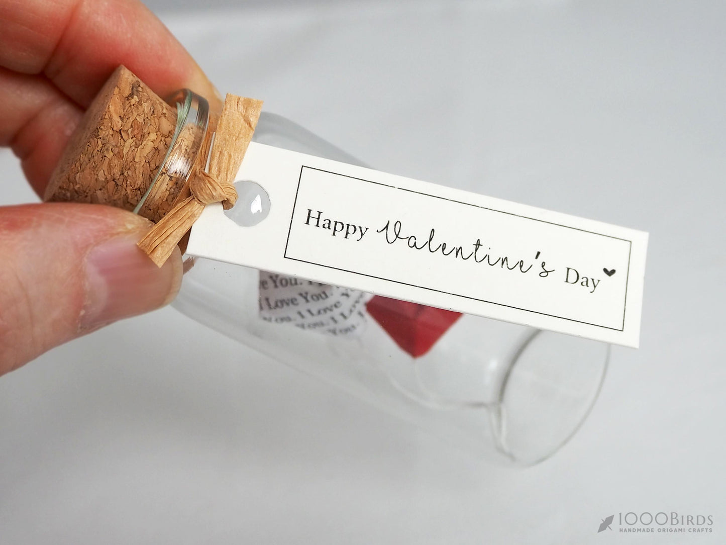 Valentine's Day Gift with Solid Red and "I Love You" Text-Printed Origami Heart Balloons in Mini Bottle