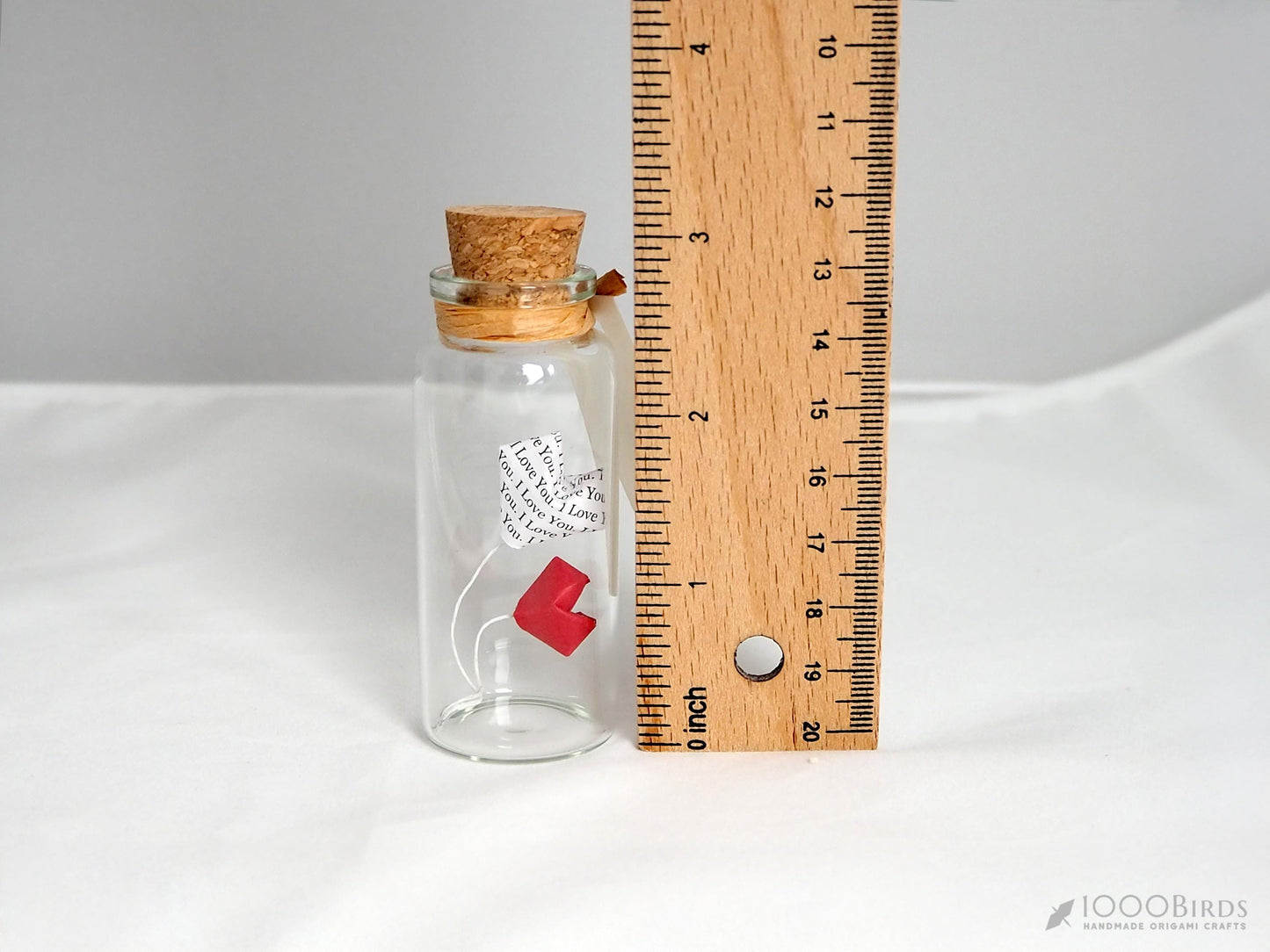 Valentine's Day Gift with Solid Red and "I Love You" Text-Printed Origami Heart Balloons in Mini Bottle