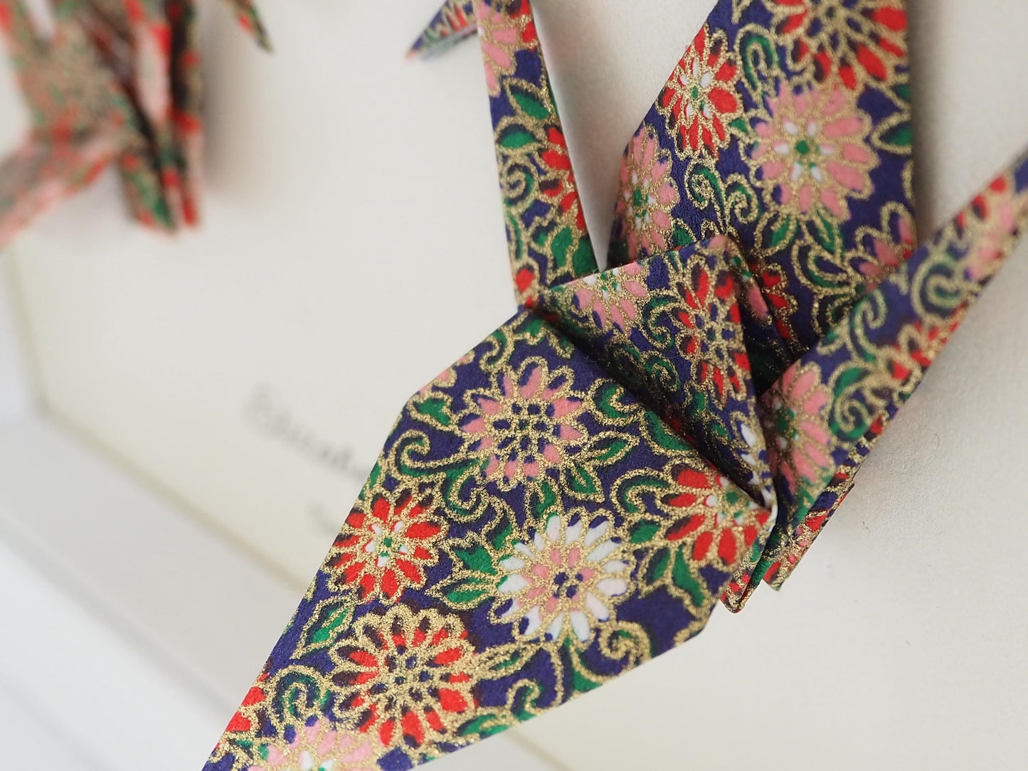 Gold Floral Patterns Origami Crane Art – Anniversary, Wedding, 50th Anniversary Gift