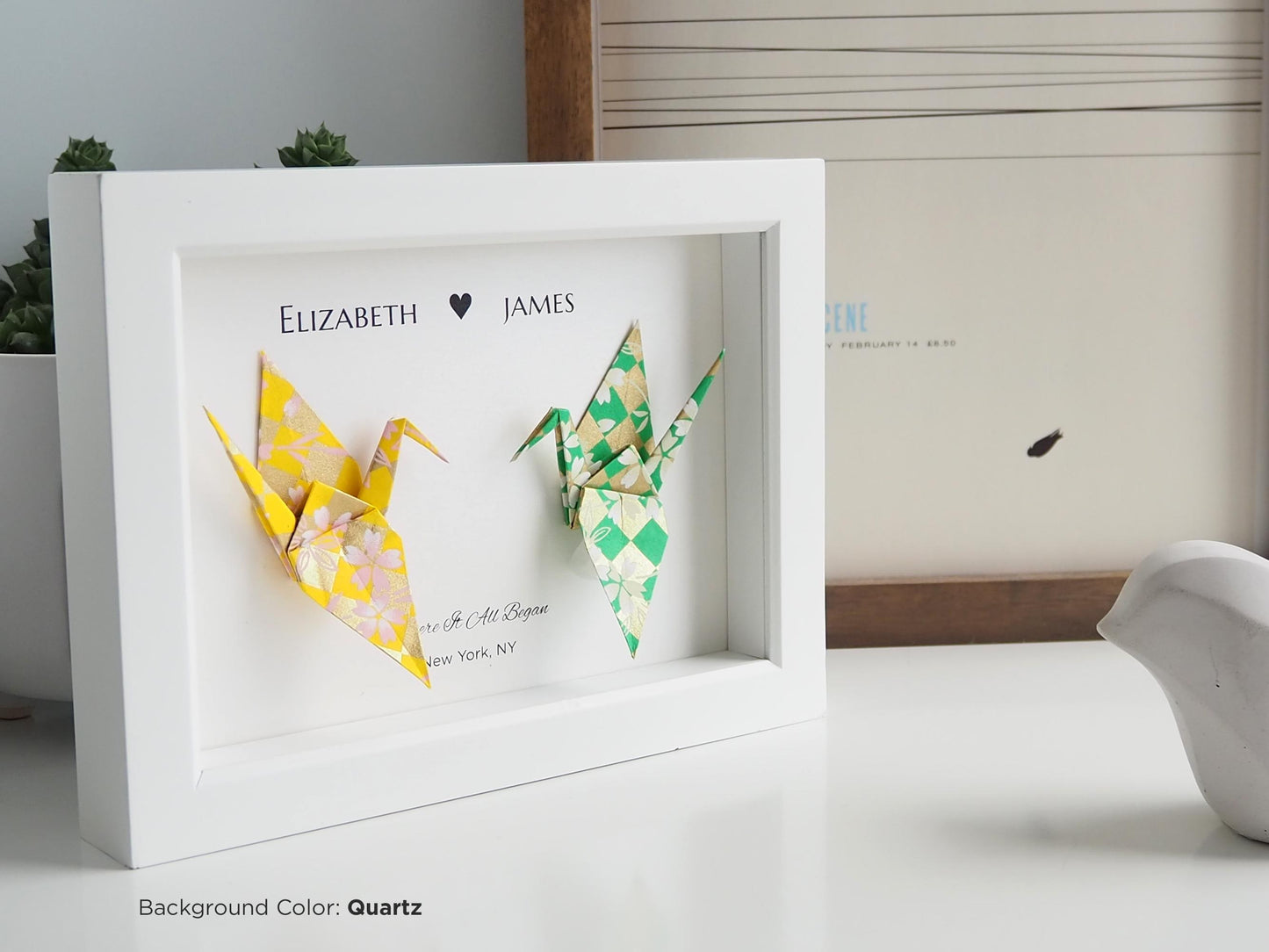 Checker Pattern with Cherry Blossoms Origami Crane Art Frame – Authentic Japanese Yuzen Washi Paper