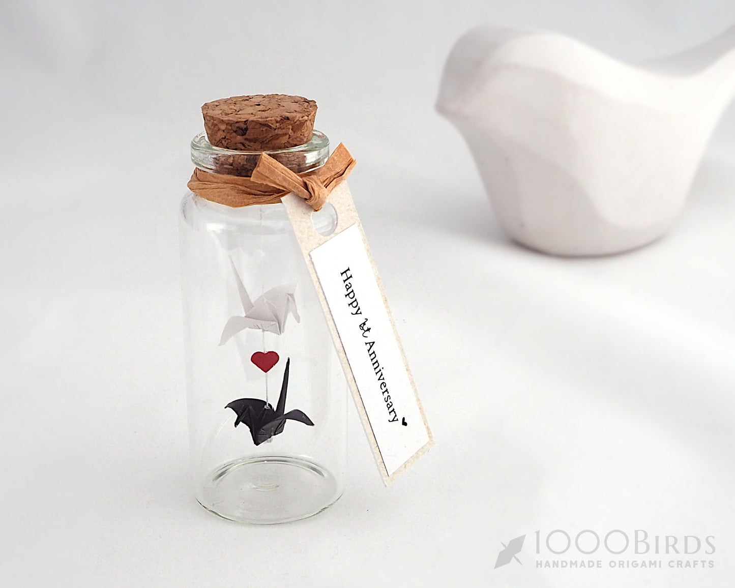 Personalized “I Carry Your Heart” Origami Crane Mini Bottle – Christmas Ornament & Paper Anniversary Keepsake