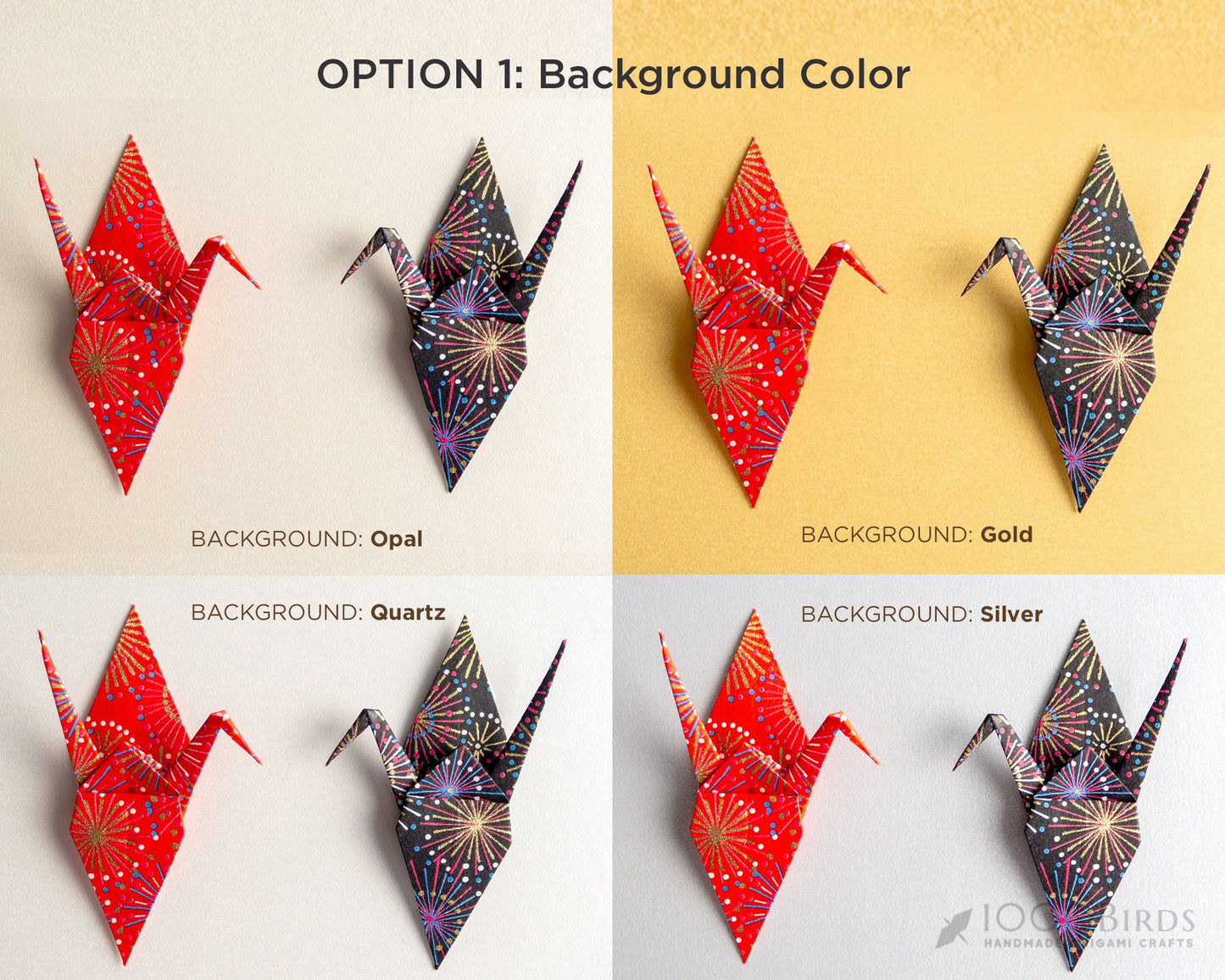 Fireworks Vermilion and Black Japanese Yuzen Washi Origami, You and Me Love Birds Personalized Art for Couple, First Anniversary Gift