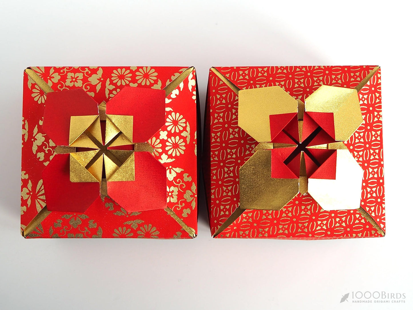 Vermilion & Gold Origami Gift Box: Japanese Embossed Paper Box