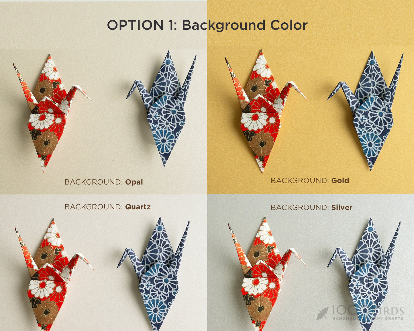 Chrysanthemum Vermilion and Navy Japanese Yuzen Washi Origami, You and Me Love Birds Personalized Art for Couple