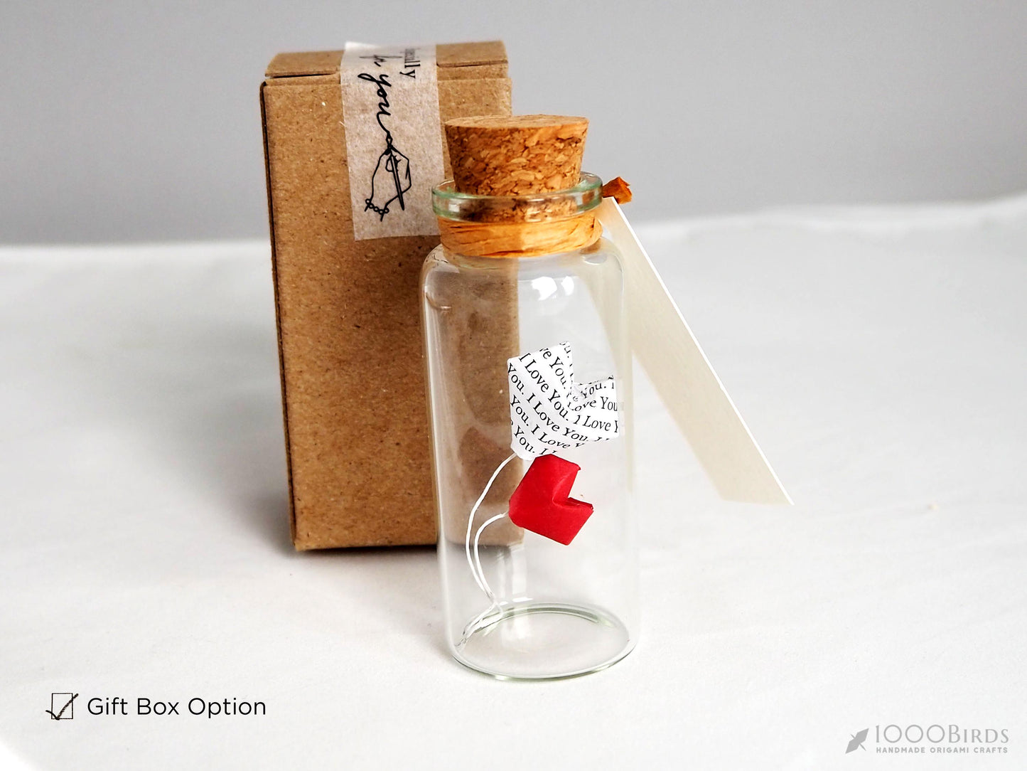 Valentine's Day Gift with Solid Red and "I Love You" Text-Printed Origami Heart Balloons in Mini Bottle