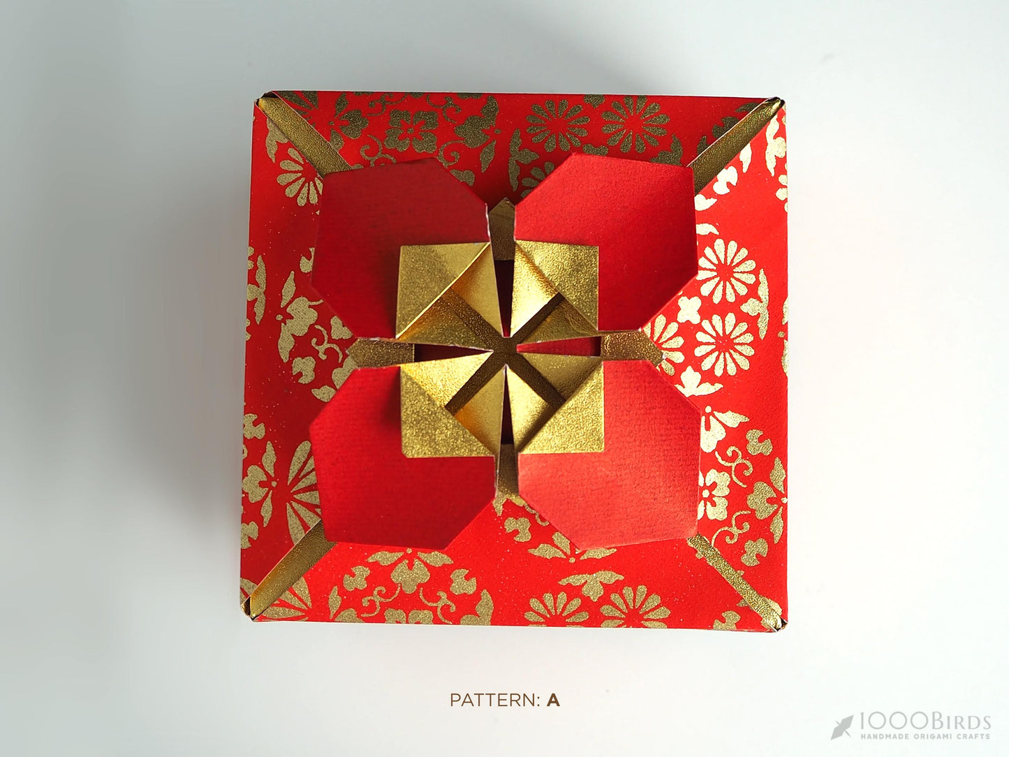 Vermilion & Gold Origami Gift Box: Japanese Embossed Paper Box