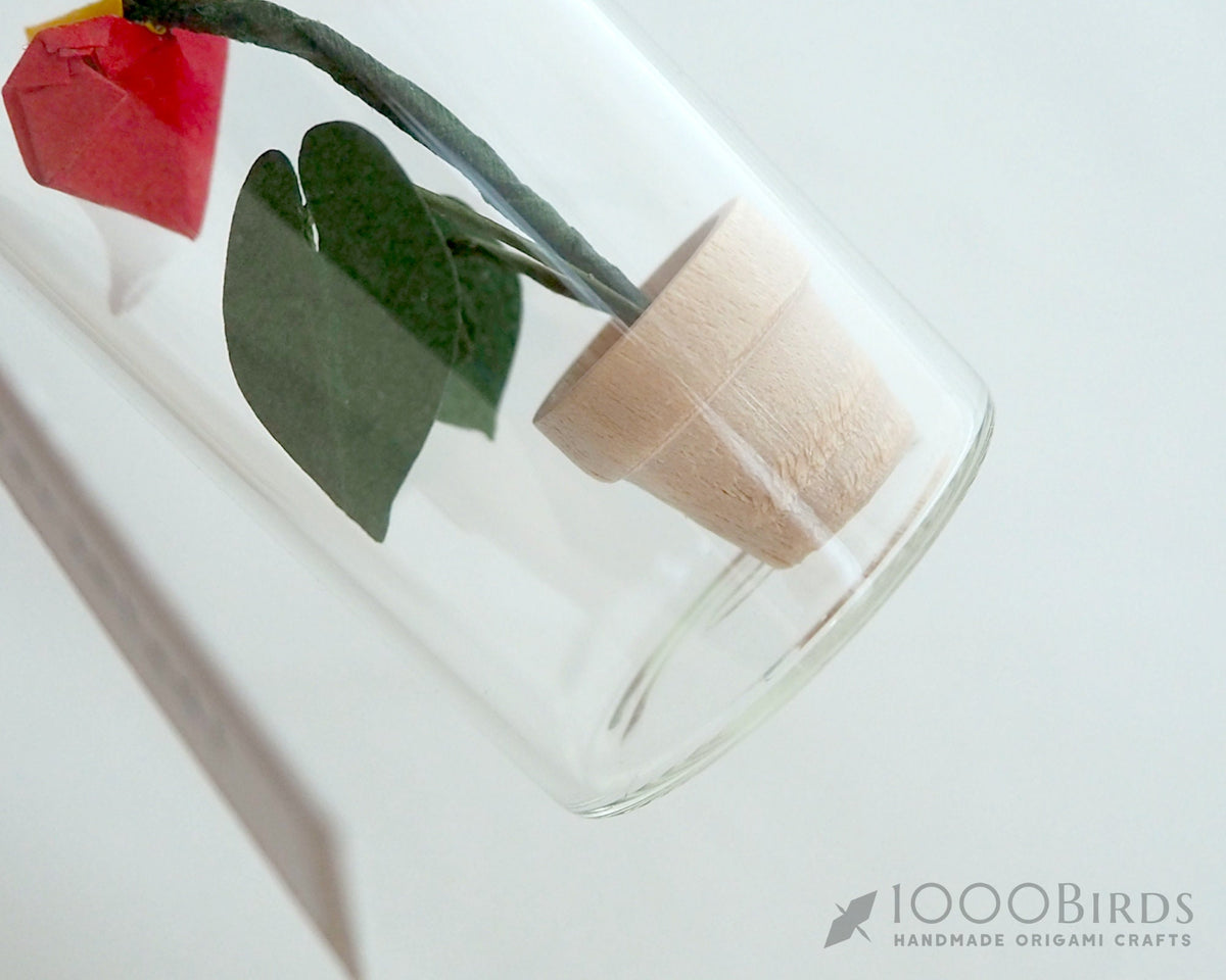 Origami Anthurium Flower: Flamingo Lily in Mini Bottle Gift