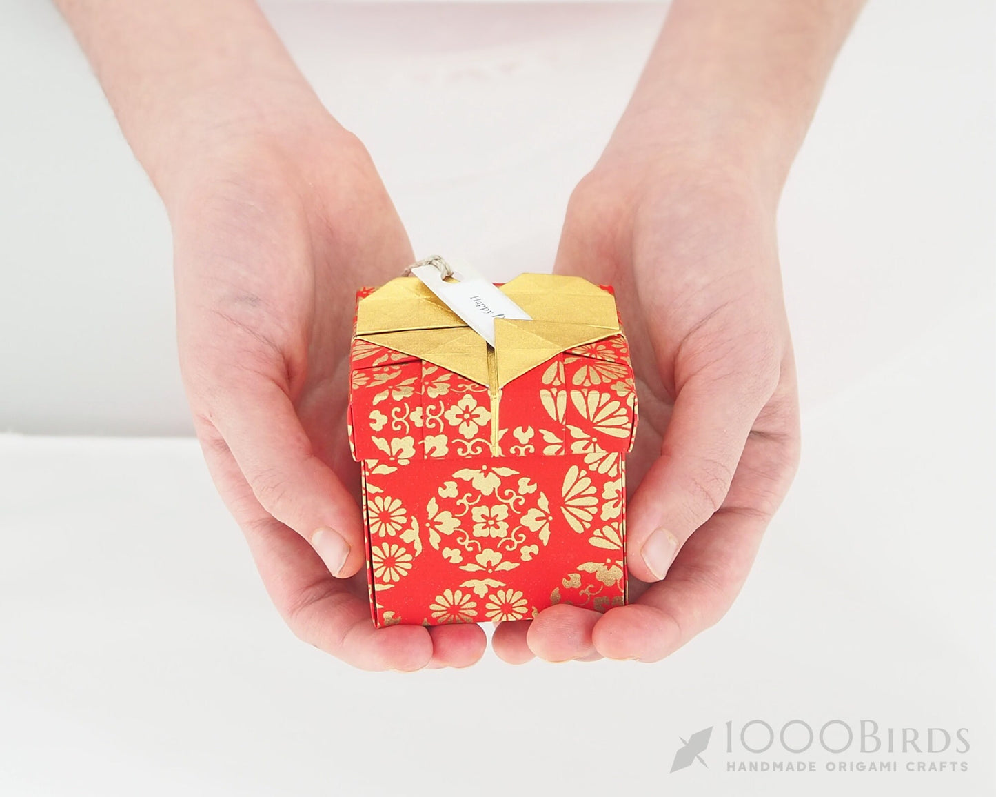Origami Heart Gift Box: Japanese Washi Paper, Red & Gold