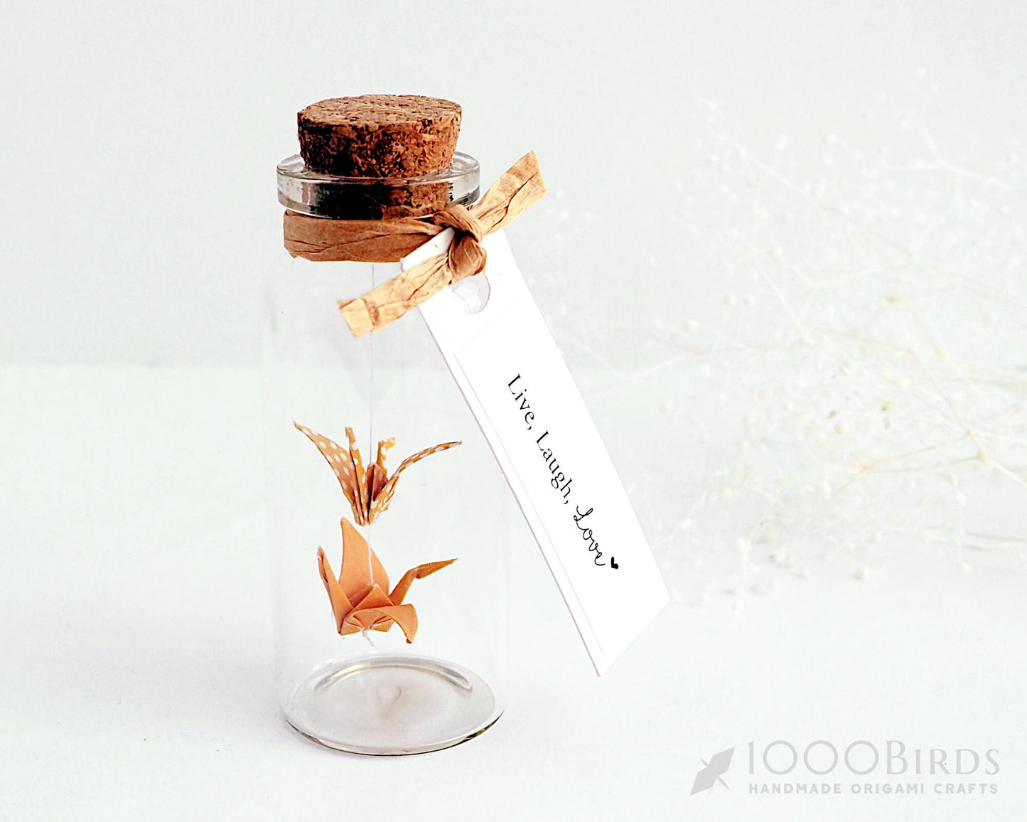 Origami Paper Cranes in Mini Bottle with Personalized Tag
