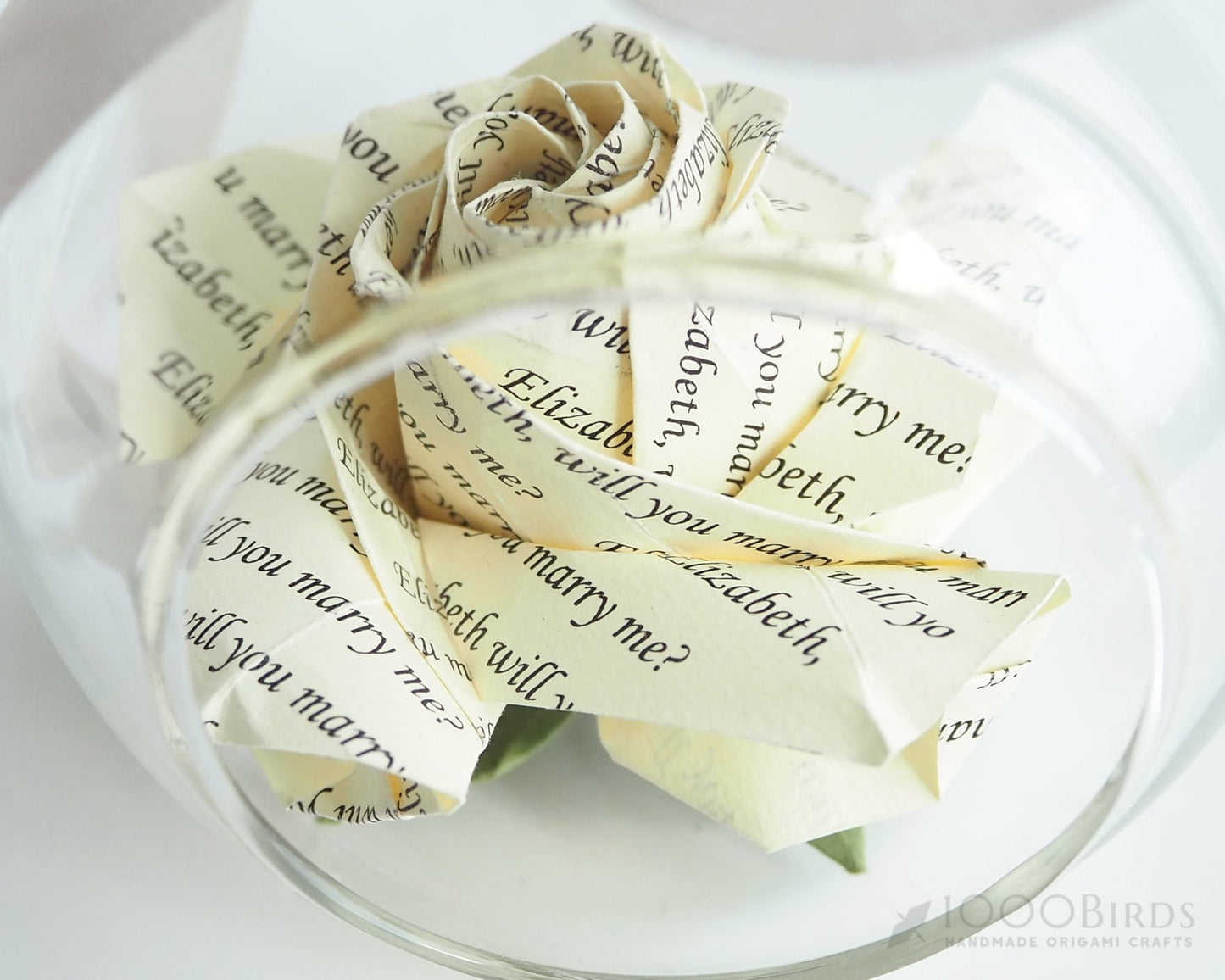 Personalized Origami Rose Ornament | First Christmas Gift | Custom Anniversary Keepsake in Glass Globe