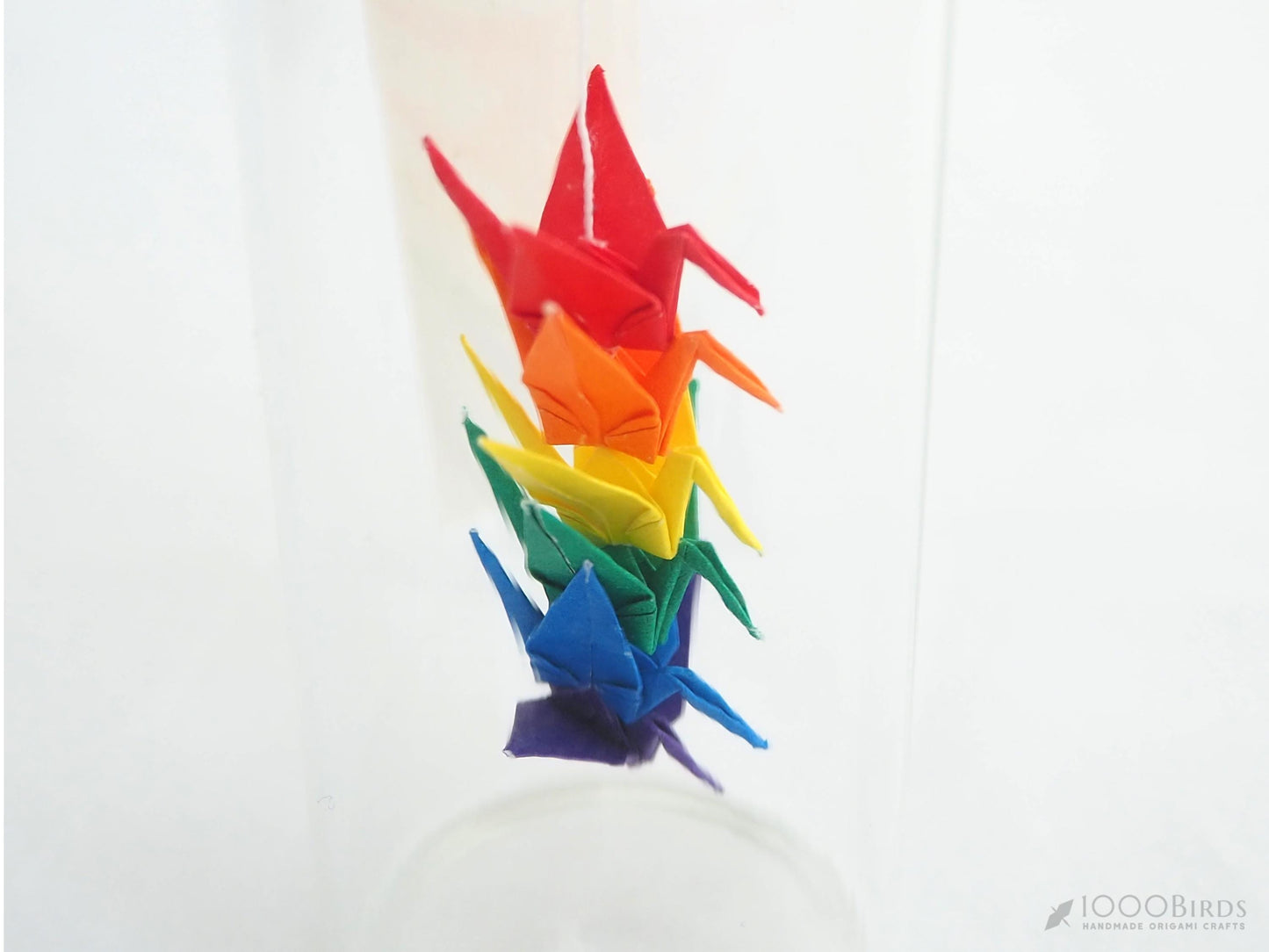 Rainbow Origami Cranes in Glass Bottle: Japanese Good Luck Charm