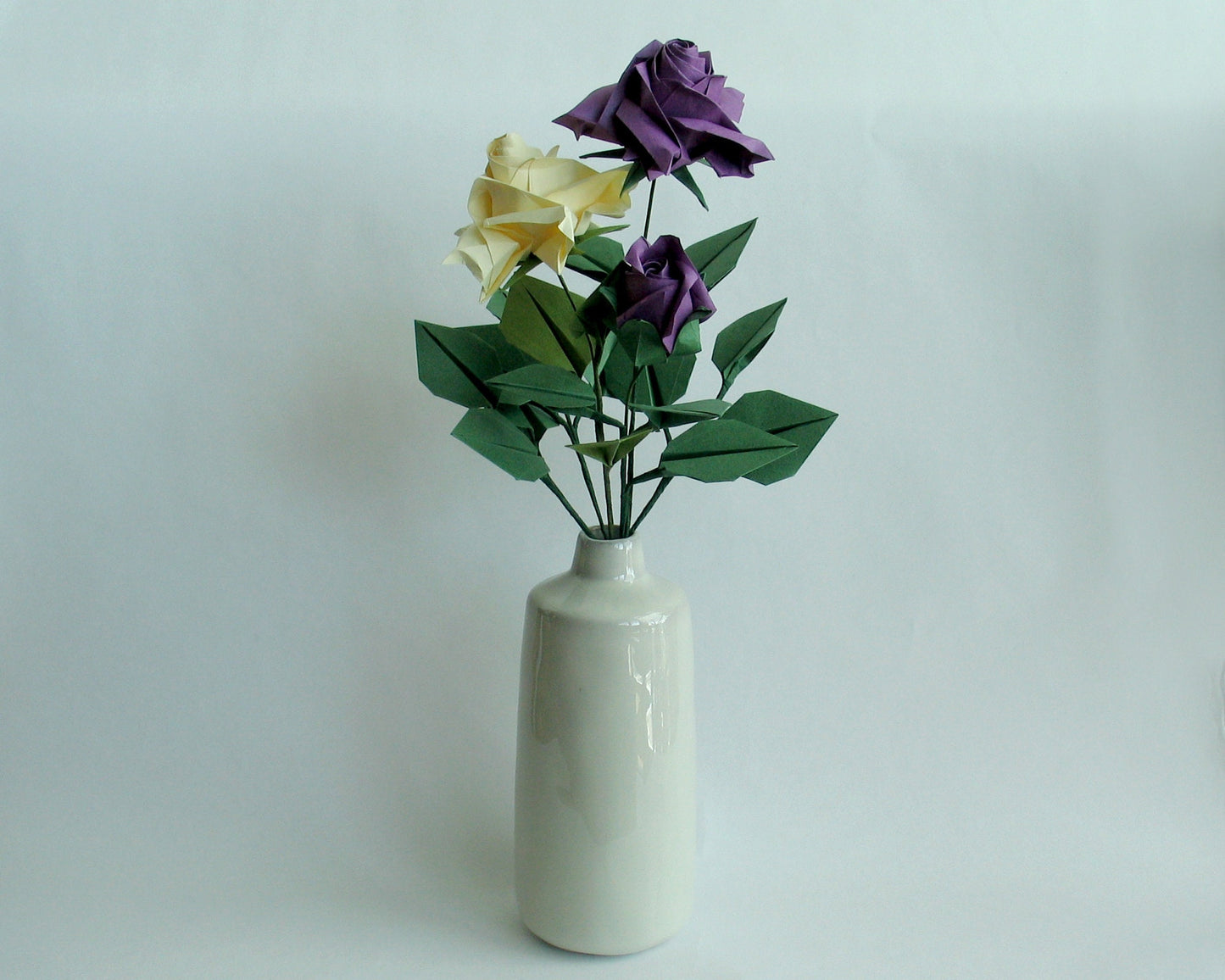Purple Origami Rose, Cream Origami Rose, Origami Rose Bouquet, Paper Flower Bouquet, Origami Decoration, Paper Anniversary, Anniversary Gift