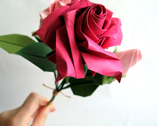 Pink Magenta Origami Rose Bouquet, Paper Anniversary Gift