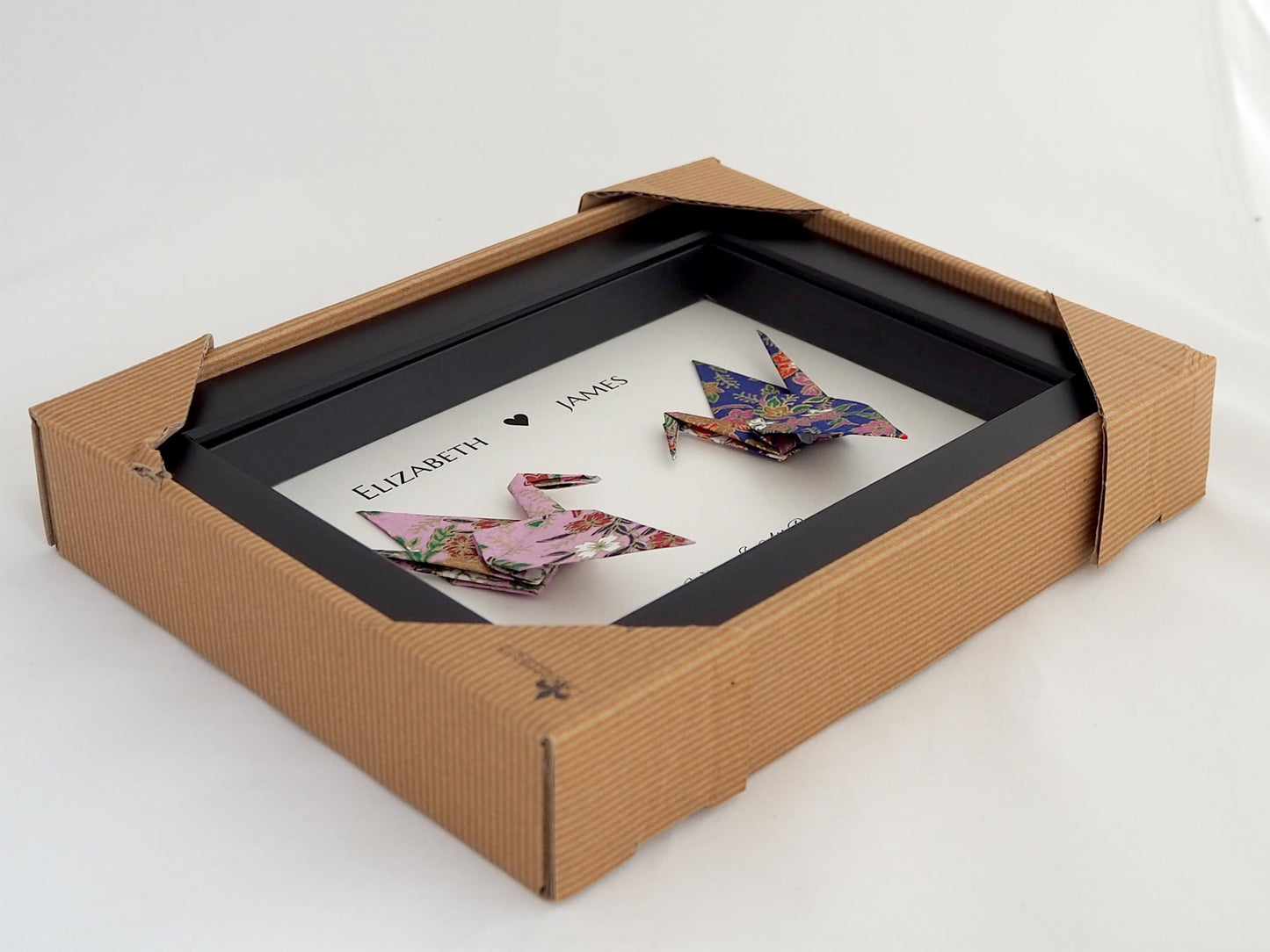 Origami Crane Art Frame – Vibrant Floral Patterns with Gold Accents, Japanese Washi Paper