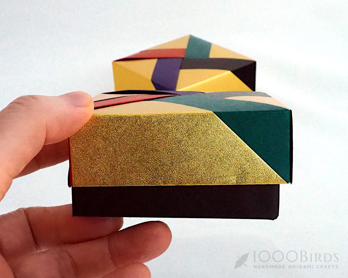 Chevron Origami Square Gift Box with Lid - Handmade