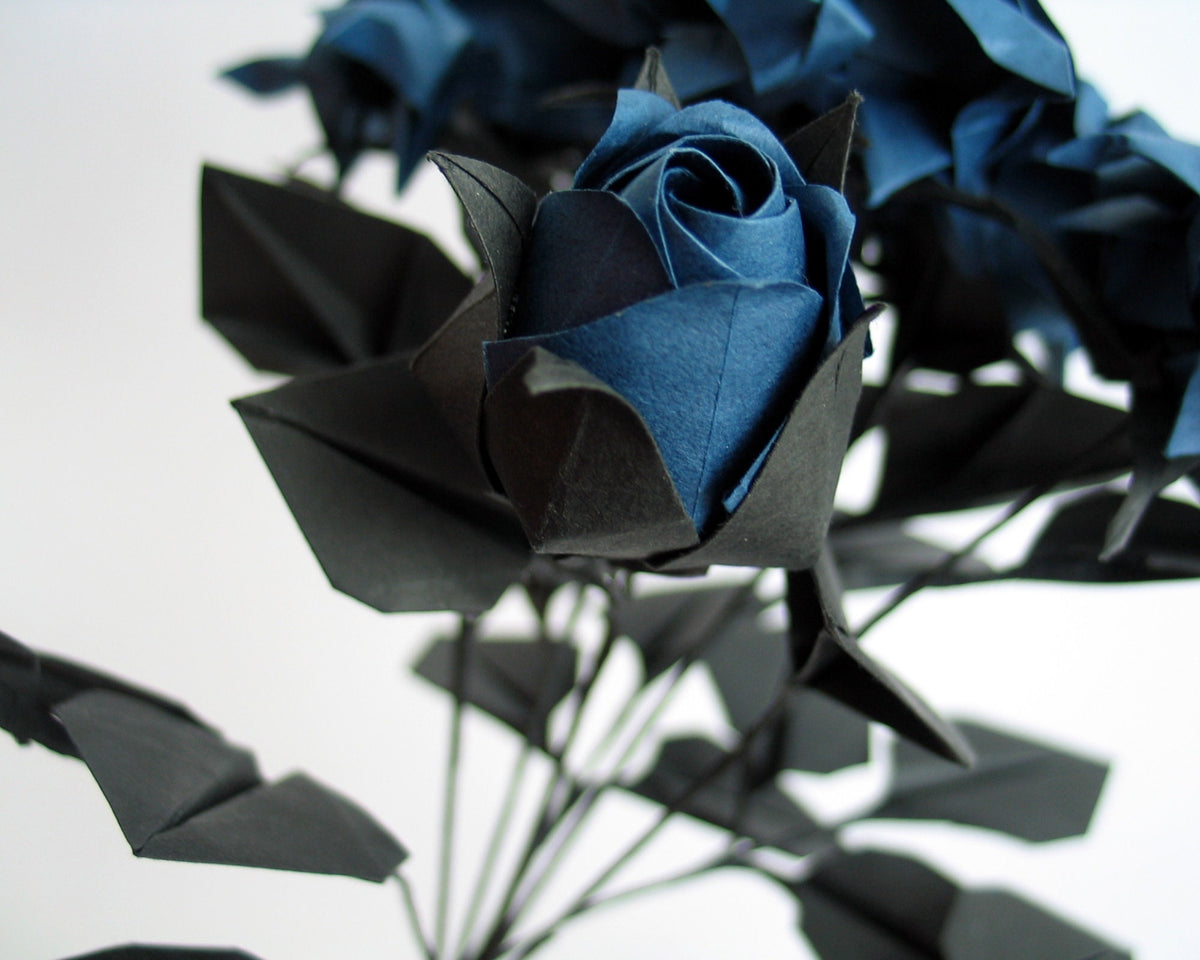 Navy Origami Rose Bouquet: Handmade Paper Flower Arrangement