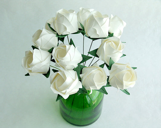 White Origami Rose Bouquet: 12 Handmade Paper Flowers