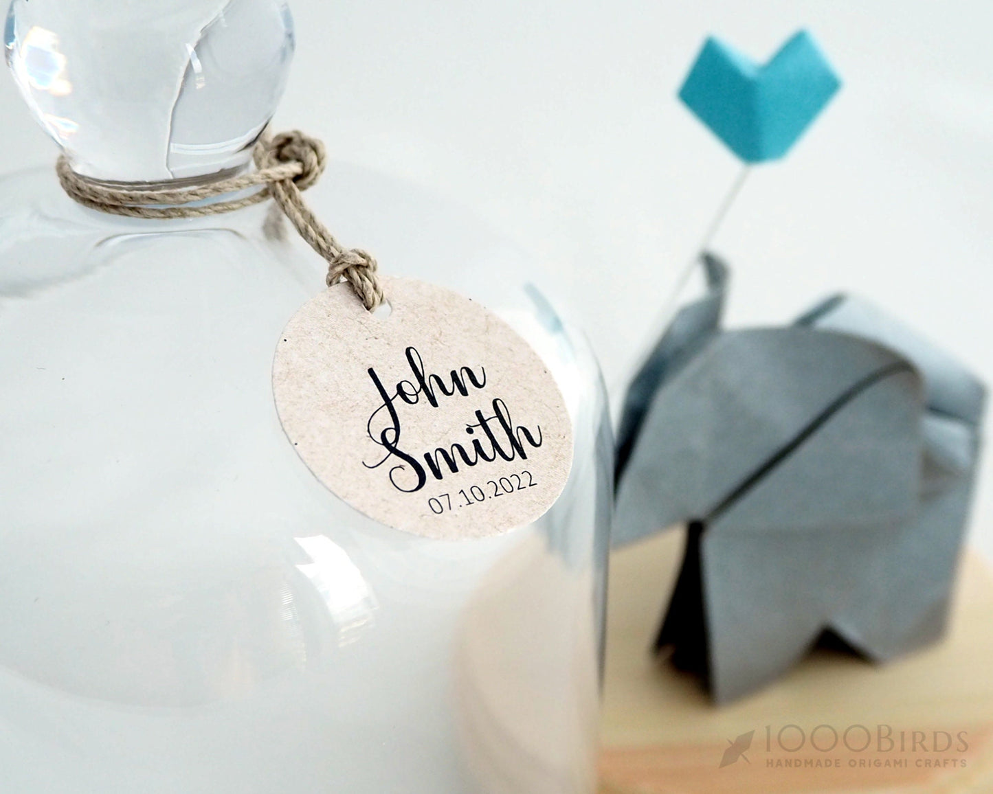 Origami Elephant & Balloon in Glass Cloche: Baby Shower Decor