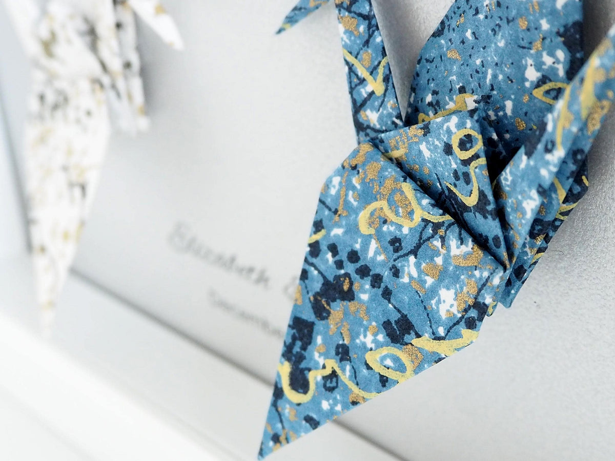 Origami Crane Art Frame – Deep North Journey Japanese Calligraphy, Japanese Handprinted Washi Paper