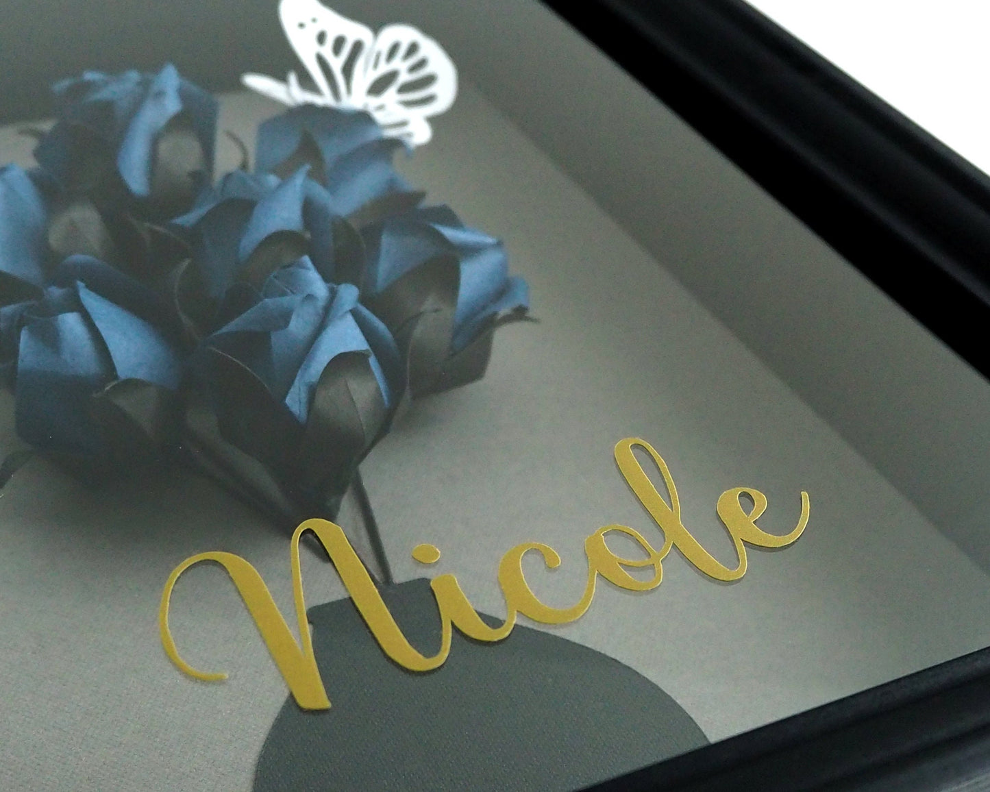 Personalized Deep Navy Rose Bouquet Wall Art – Elegant Gift for Birthdays & Special Occasions