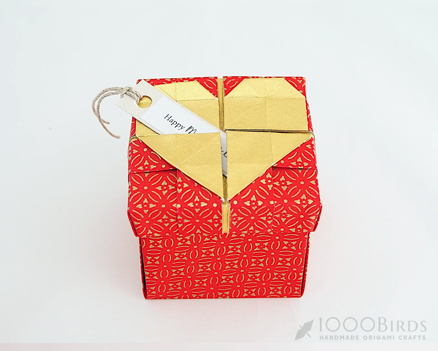 Origami Heart Gift Box: Japanese Washi Paper, Red & Gold