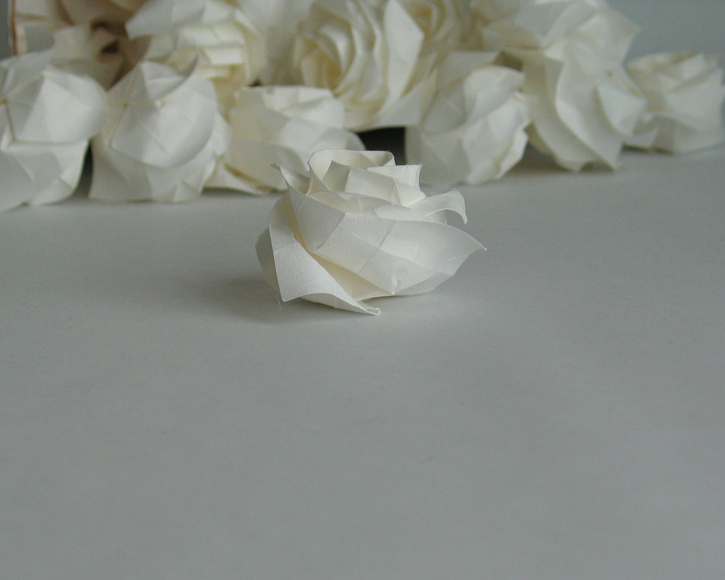 White Origami Rose Head: Handmade Japanese Paper Flower, DIY Decor