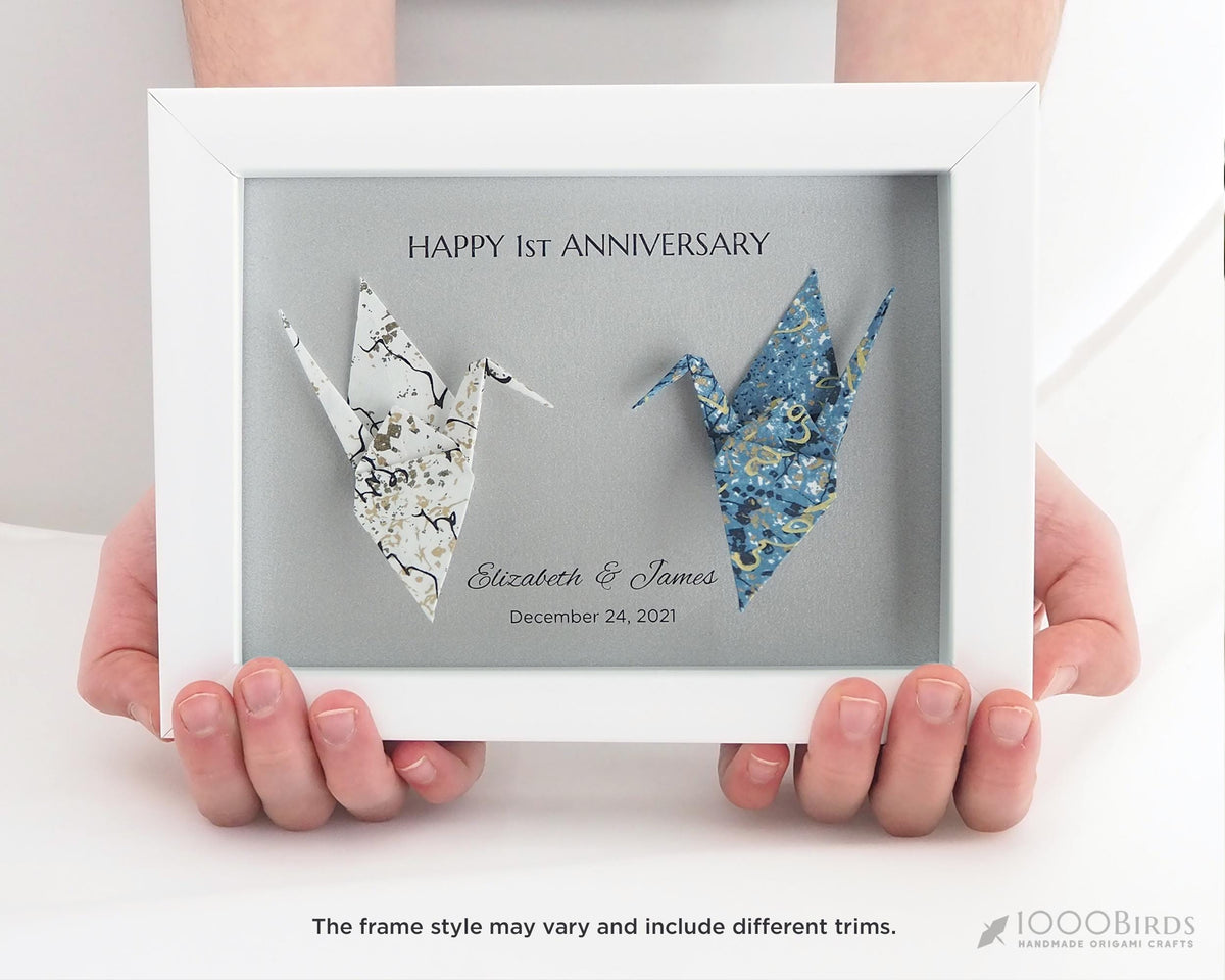 Origami Crane Art Frame – Deep North Journey Japanese Calligraphy, Japanese Handprinted Washi Paper