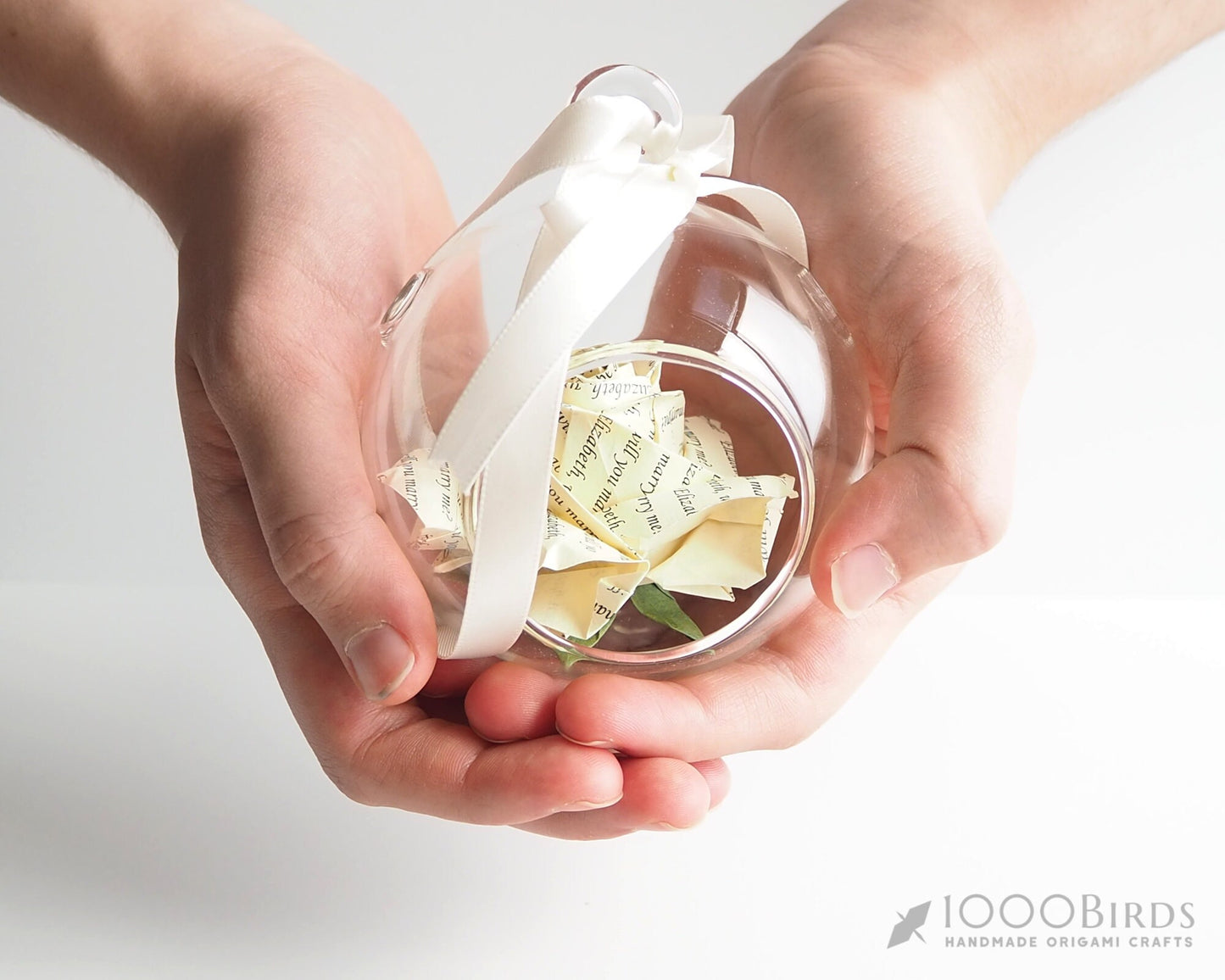 Personalized Origami Rose Ornament | First Christmas Gift | Custom Anniversary Keepsake in Glass Globe