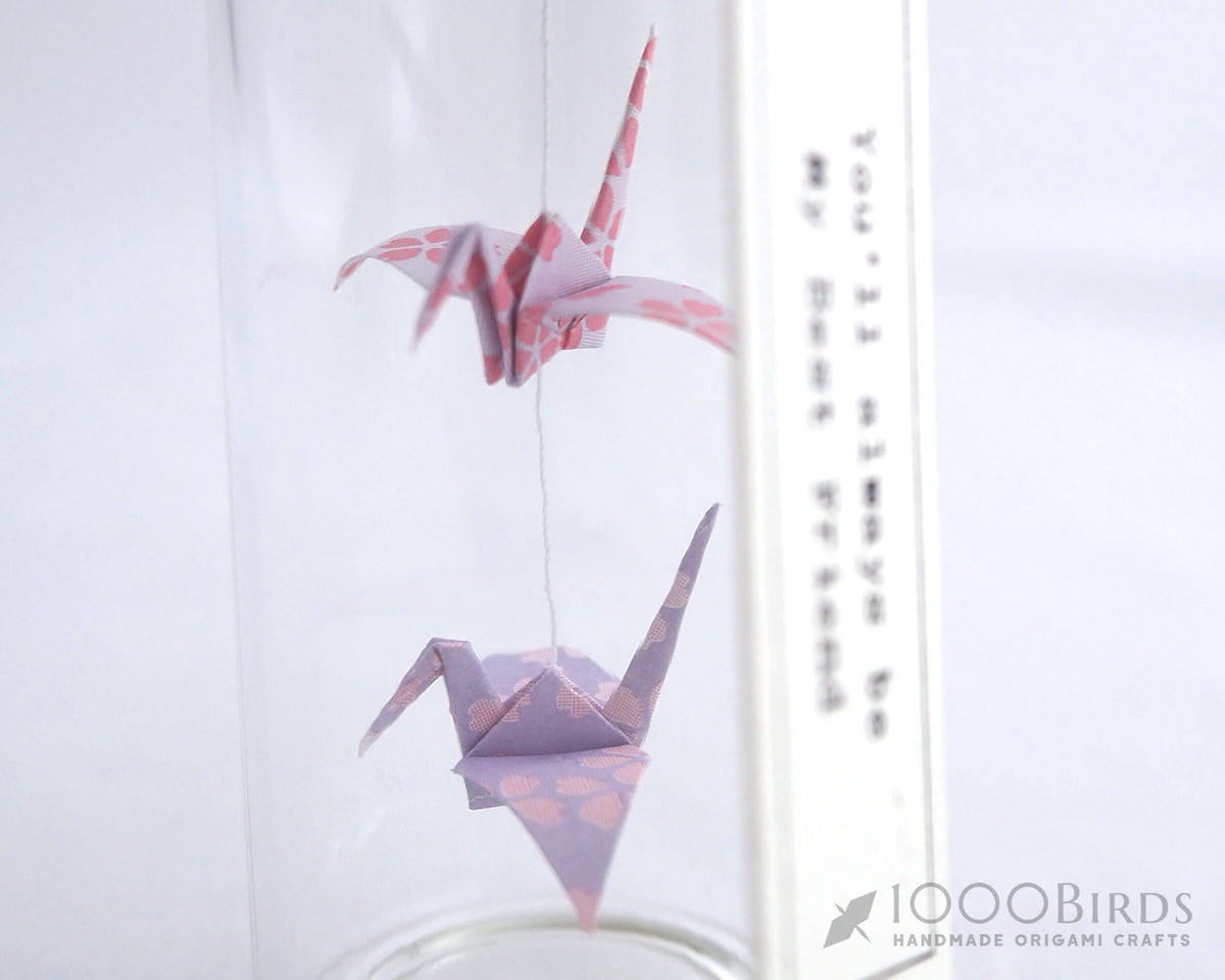 Kawaii Cherry Blossom Origami Paper Cranes in Mini Bottle: Friendship Gift
