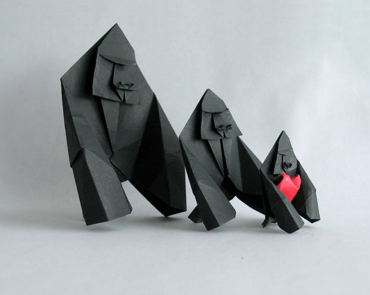 Origami Gorilla Family Sculpture: Handmade Paper Animal Art