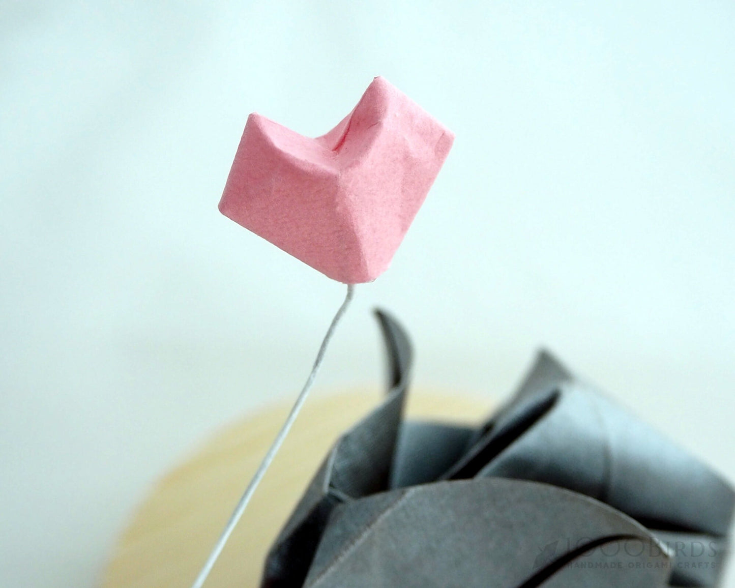 Origami Elephant & Balloon in Glass Cloche: Baby Shower Decor