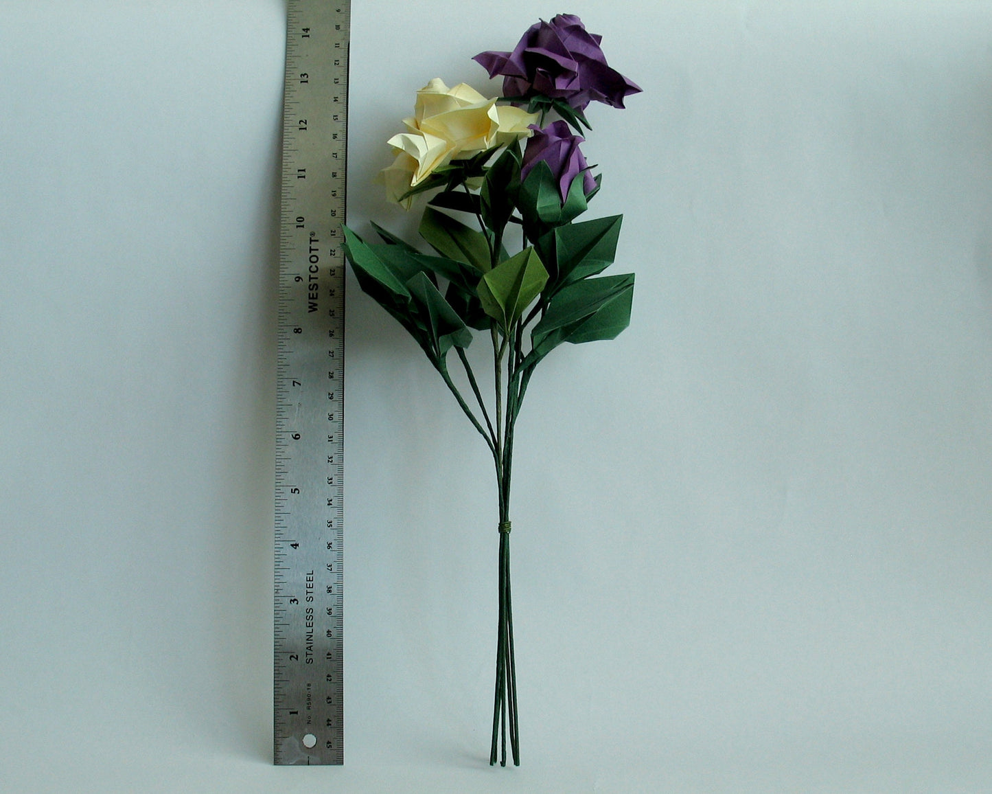 Purple Origami Rose, Cream Origami Rose, Origami Rose Bouquet, Paper Flower Bouquet, Origami Decoration, Paper Anniversary, Anniversary Gift